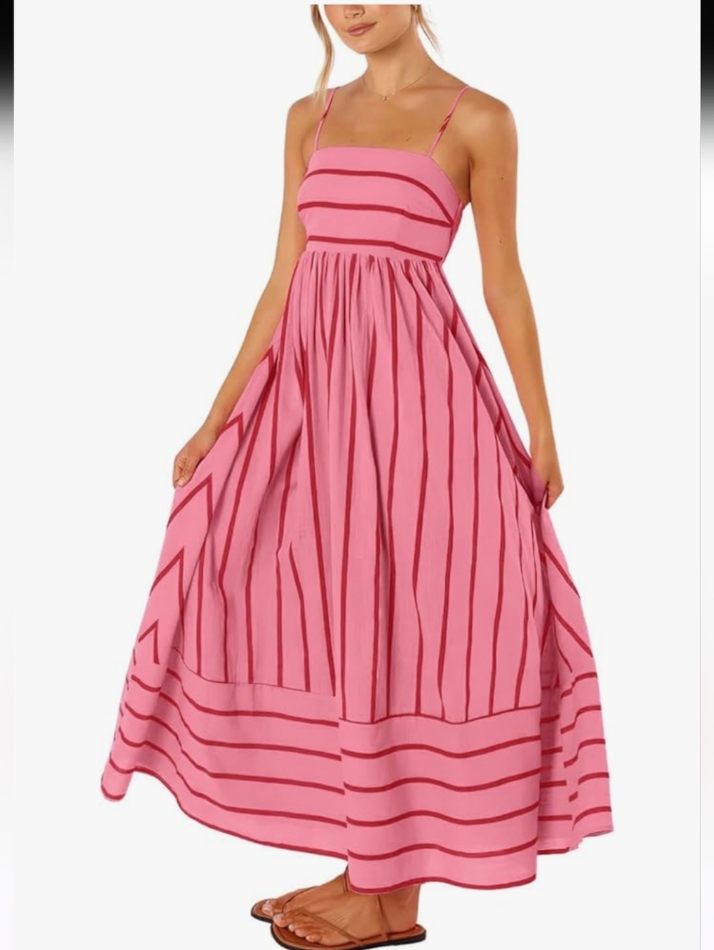 Amazon NWOT Pink And Red Striped Maxi Sundress SZ XL